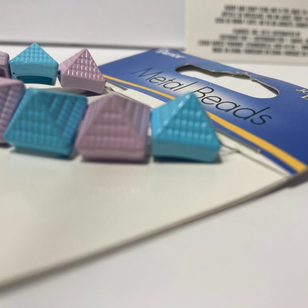 3 Darice Metal Beads Pastel Pyramid Light Blue